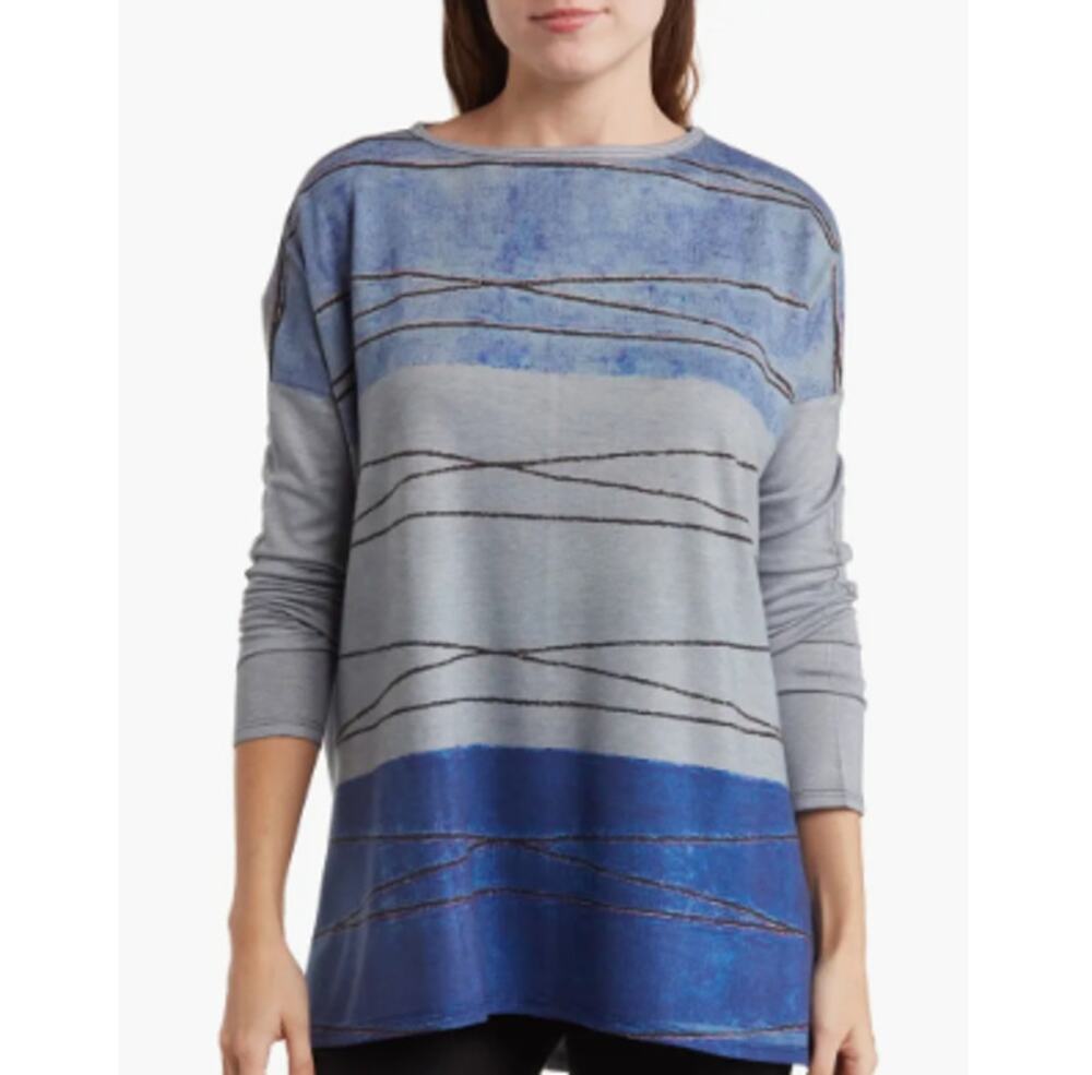 NEW GO COUTURE  Blue Perennial Asymmetric Dolman Sweater Size M FALL